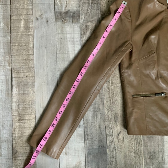 Nordstrom Halogen Soft Leather Jacket Blazer Collarless Brown SZ S - Picture 10 of 12